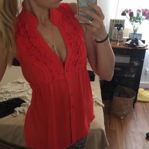 Orange/peach top, with ruffles, M